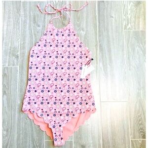 Marysia Swim Mott Mailott Scalloped Halter Pink Swimsuit NWT Large